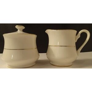 White Rose Fine China Sugar and Creamer Set Gold Trim Handan China